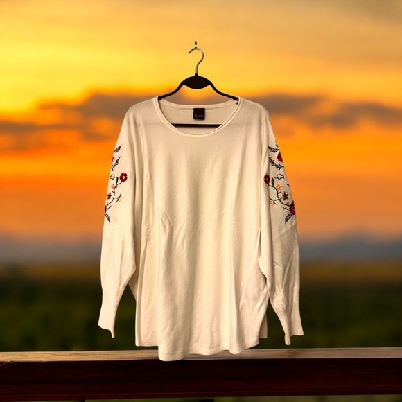 Aaeda Winter White Knit Sweater with Floral Embroidery - Picture 5 of 14